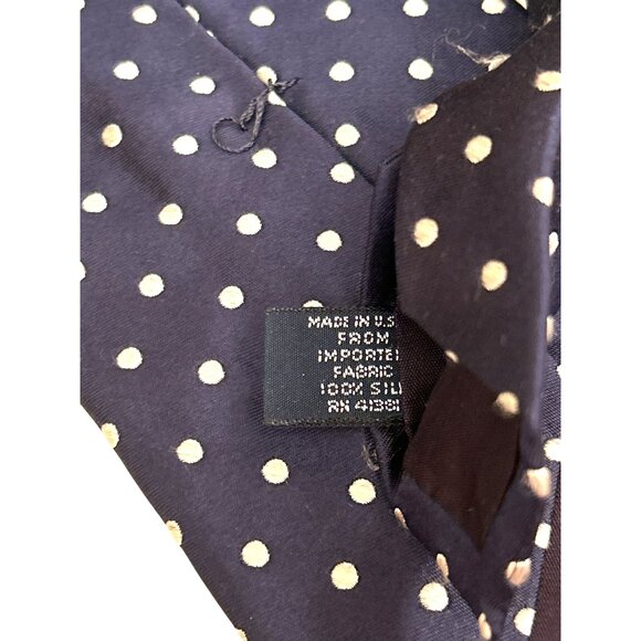 Vintage Polo Ralph Lauren  Navy Blue Polka Dot Silk Tie 1990s Career Classic - Picture 3 of 3